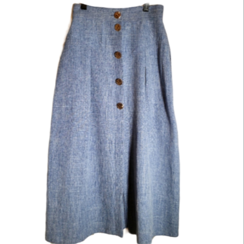Asos Heathered Blue High Waist Button Skirt